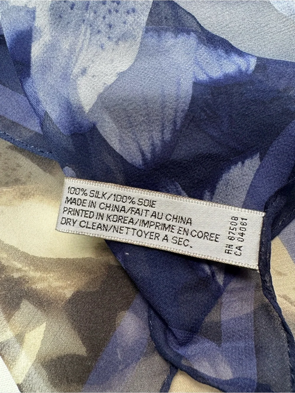 Anne Klein Blue Printed Floral 100% Silk Chiffon Square Scarf Size 21'' x 21''